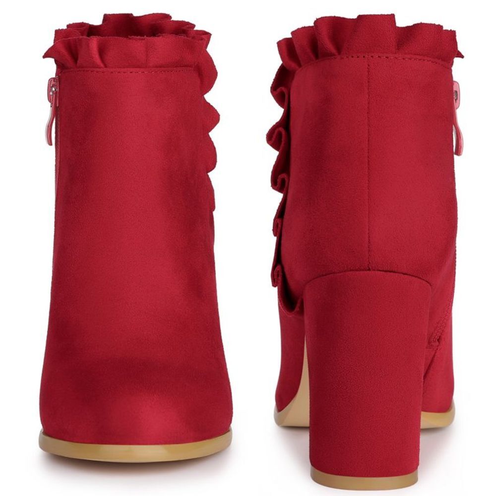 Red Ruffle Trim Women's Ankle Boot. NWOT - Picture 2 of 6